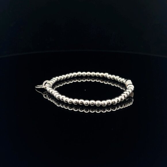 925 Sterling Silver Beaded Stretch Stacking Bracelet MOP Letter Initial E - Picture 4 of 6